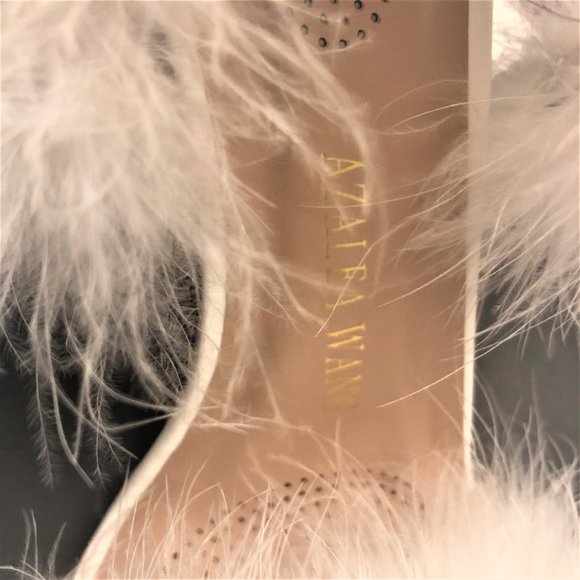 AZALEA WANG White Fluffy Slip-on Open Toe Clear Stiletto Heels NEW in Box Size 9 - Picture 6 of 8